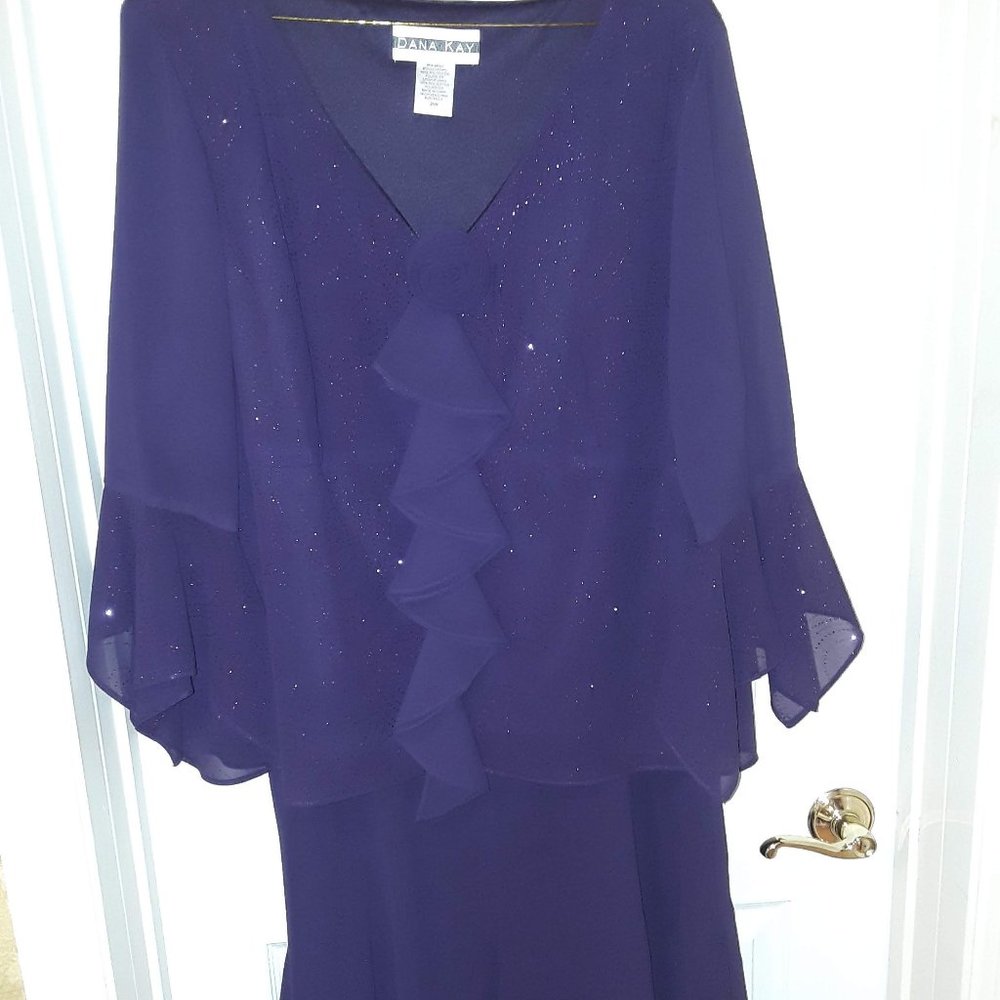 DanaKay 24W 2pcSwirlSparklCocktail Dress Eggplant